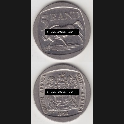 Münzen Afrika Südafrika Umlaufmünzen 1994-1995, 5 Rand 1994 (4) Sammlung