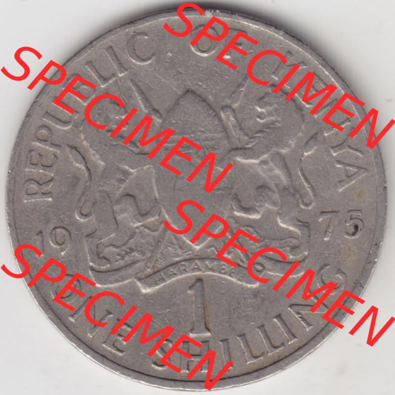 Münzen Afrika Kenia Umlaufmünzen 1969-1978, 1 One Shilling, Schilling1975. Vorderseite einer Münze aus Kenia, Kenia befindet sich auf dem Kontinent Afrika.... Sammlung