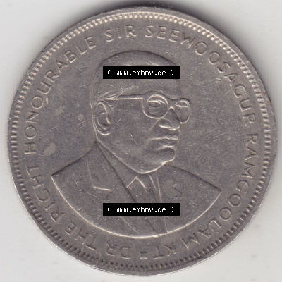 Münzen Afrika Mauritius Umlaufmünzen 1987-2010, 5 Rupien, Rupees 1992. Rückseite einer Münze aus Mauritius, Mauritius befindet... Sammlung