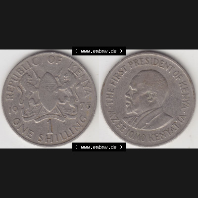 Münzen Afrika Kenia Umlaufmünzen 1969-1978, 1 One Shilling, Schilling1975. Vorderseite und Rückseite nebeneinander auf einen Digitalen Bild einer Münze aus Kenia,... Sammlung