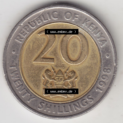 Münzen Afrika Kenia Umlaufmünzen 1998-1998, 20 Schilling - Shillings 1998. Vorderseite einer Münze aus Kenia, Kenia befindet... Sammlung