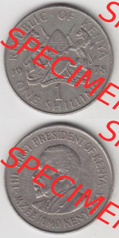 Münzen Afrika Kenia Umlaufmünzen 1969-1978, 1 Shilling 1978. Vorderseite und Rückseite vertikal untereinander auf einen Digitalen Bild einer Münze aus Kenia, Kenia... Sammlung