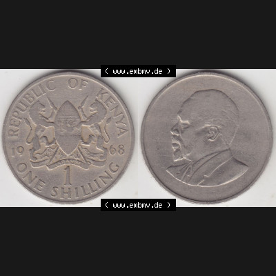 Münzen Afrika Kenia Umlaufmünzen 1966-1968, 1 One Shilling, Schilling 1968. Vorderseite und Rückseite nebeneinander auf einen Digitalen Bild einer Münze aus Kenia,... Sammlung