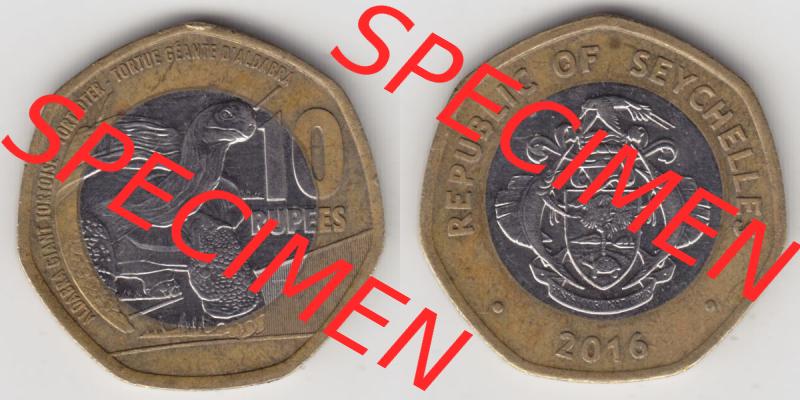Münzen Afrika Seychellen Umlaufmünzen 2016-2018, 10 Rupien - Rupees 2016. Vorderseite und Rückseite nebeneinander auf einen Digitalen Bild einer Münze aus der Republik... Sammlung