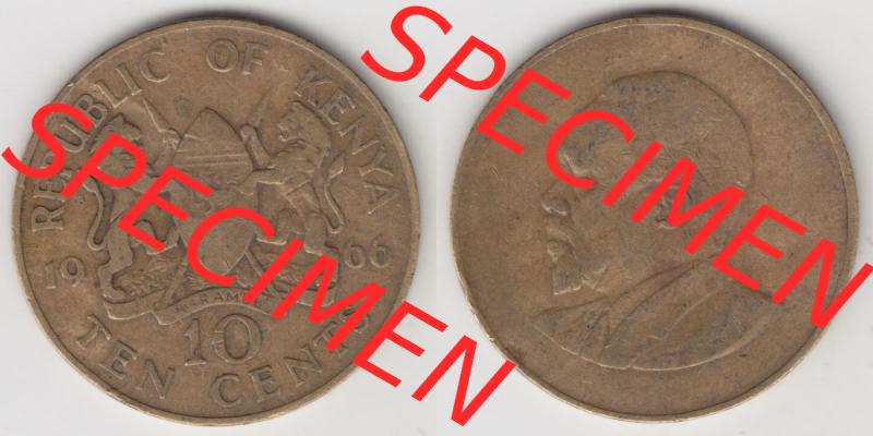 Münzen Afrika Kenia Umlaufmünzen 1966-1968, 10 Cents 1966. Vorderseite und Rückseite nebeneinander auf einen Digitalen Bild einer Münze aus Kenia, Kenia befindet... Sammlung