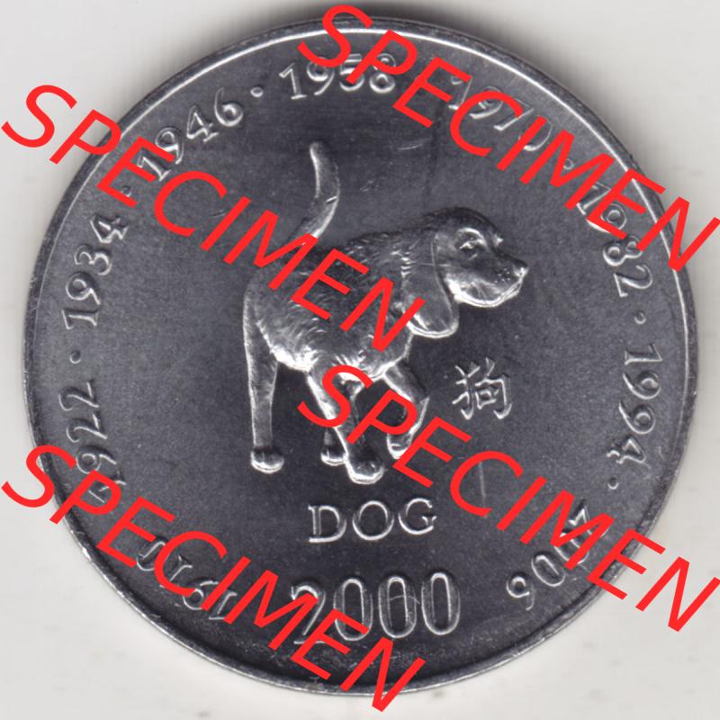Münzen Afrika Somalia Lunar Gedenkmünzen 2000-2000, 10 Schilling mit Chinesischen Tierkreiszeichen 2006 Hund - Dog. Vorderseite einer Lunar, den Chinesischen Tierkreiszeichen,... Sammlung