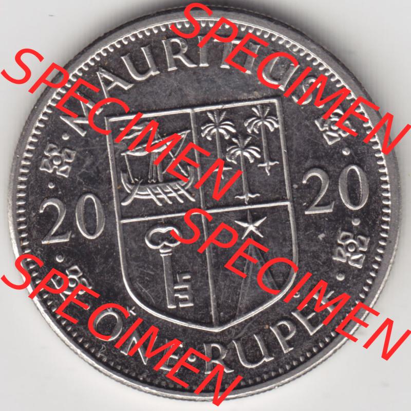 Münzen Afrika Mauritius Umlaufmünzen 2012-2020, 1 Rupie, 1 Rupee 2020. Vorderseite einer Münze aus Mauritius, Mauritius befindet sich auf dem Kontinent Afrika.... Sammlung