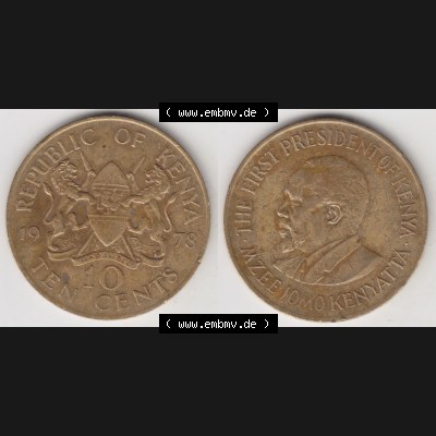 Münzen Afrika Kenia Umlaufmünzen 1969-1978, 10 Cent 1978. Vorderseite und Rückseite nebeneinander auf einen Digitalen Bild einer Münze aus Kenia, Kenia befindet sich... Sammlung