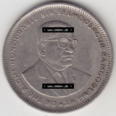 Münzen Afrika Mauritius Umlaufmünzen 1987-2010, 1 Rupie, One-Rupee 1987. Rückseite einer Münze aus Mauritius, Mauritius befindet... Sammlung