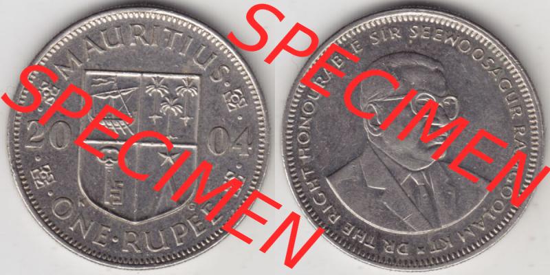 Münzen Afrika Mauritius Umlaufmünzen 1987-2010, 1 Rupie, One-Rupee 2004. Vorderseite und Rückseite nebeneinander auf einen Digitalen Bild einer Münze aus Mauritius,... Sammlung