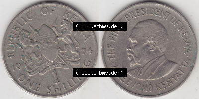 Münzen Afrika Kenia Umlaufmünzen 1969-1978, 1 One Shilling, Schilling 1974. Vorderseite und Rückseite nebeneinander auf einen... Sammlung