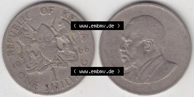 Münzen Afrika Kenia Umlaufmünzen 1966-1968, 1 One Shilling, Schilling 1966. Vorderseite und Rückseite nebeneinander auf einen... Sammlung