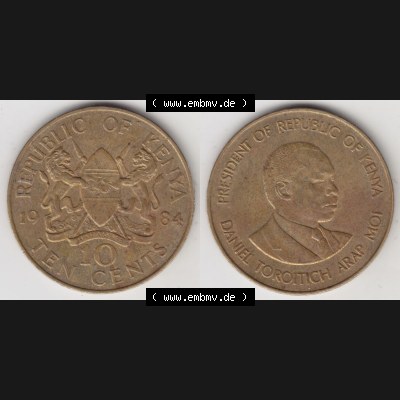 Münzen Afrika Kenia Umlaufmünzen 1978-1991, 10 Cent 1984. Vorderseite und Rückseite nebeneinander auf einen Digitalen Bild einer Münze aus Kenia, Kenia befindet sich... Sammlung