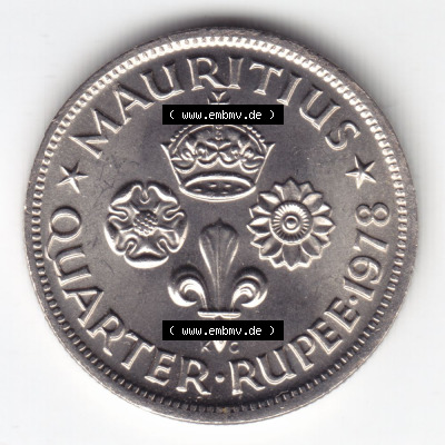 Münzen Afrika Mauritius Umlaufmünzen 1960-1978, 0,25 Quarter Rupie 1978. Vorderseite einer Münze aus Mauritius, Mauritius befindet... Sammlung