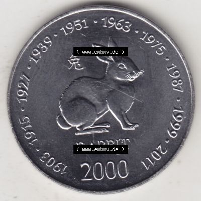Münzen Afrika Somalia Lunar Gedenkmünzen 2000-2000, 10 Schilling mit Chinesischen Tierkreiszeichen 2011 Hase - Rabbit. Vorderseite einer Lunar, den Chinesischen Tierkreiszeichen,... Sammlung