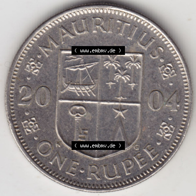 Münzen Afrika Mauritius Umlaufmünzen 1987-2010, 1 Rupie, One-Rupee 2004. Vorderseite einer Münze aus Mauritius, Mauritius befindet... Sammlung