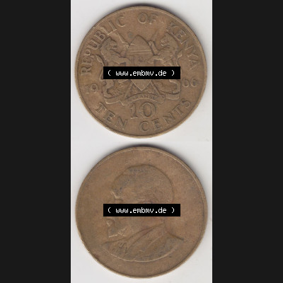 Münzen Afrika Kenia Umlaufmünzen 1966-1968, 10 Cents 1966. Vorderseite und Rückseite vertikal untereinander auf einen Digitalen Bild einer Münze aus Kenia, Kenia... Sammlung
