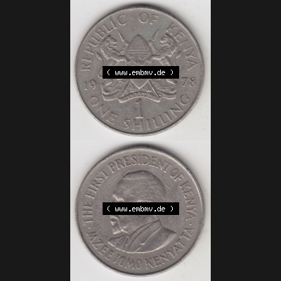 Münzen Afrika Kenia Umlaufmünzen 1969-1978, 1 Shilling 1978. Vorderseite und Rückseite vertikal untereinander auf einen Digitalen Bild einer Münze aus Kenia, Kenia... Sammlung