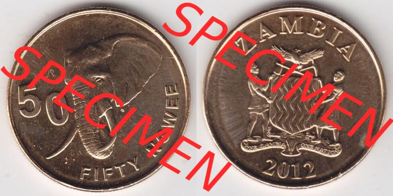 Münzen Afrika Sambia Umlaufmünzen 2012-2017, Ngwee 2012. Vorderseite und Rückseite nebeneinander auf einen Digitalen Bild einer Münze aus Sambia, Sambia befindet... Sammlung