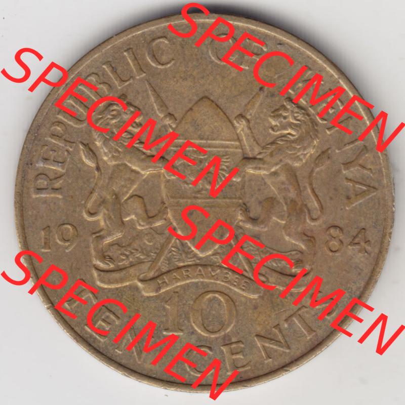 Münzen Afrika Kenia Umlaufmünzen 1978-1991, 10 Cent 1984. Vorderseite einer Münze aus Kenia, Kenia befindet sich auf dem Kontinent Afrika. Hier befindet sich ein... Sammlung