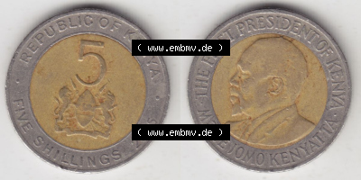 Münzen Afrika Kenia Umlaufmünzen 2005-2009, 5 Schilling - Shillings 2005. Vorderseite und Rückseite nebeneinander auf einen... Sammlung