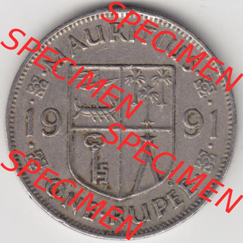 Münzen Afrika Mauritius Umlaufmünzen 1987-2010, 1 Rupie, 1 Rupee 1991. Vorderseite einer Münze aus Mauritius, Mauritius befindet sich auf dem Kontinent Afrika.... Sammlung