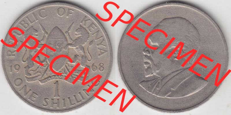 Münzen Afrika Kenia Umlaufmünzen 1966-1968, 1 One Shilling, Schilling 1968. Vorderseite und Rückseite nebeneinander auf einen Digitalen Bild einer Münze aus Kenia,... Sammlung