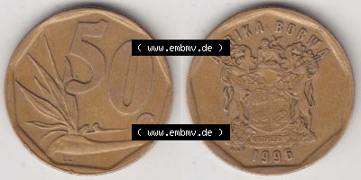 Münzen Afrika Südafrika Umlaufmünzen 1996-2000, 50 Cent 1996 (3) Sammlung