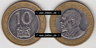 Münzen Afrika Kenia Umlaufmünzen 2010-2010, 10 Schilling - Shillings 2010. Vorderseite und Rückseite nebeneinander auf einen... Sammlung