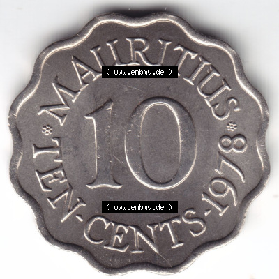 Münzen Afrika Mauritius Umlaufmünzen 1954-1978, 10 Cent 1978. Vorderseite einer Münze aus Mauritius, Mauritius befindet sich... Sammlung