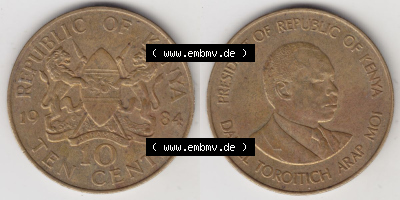 Münzen Afrika Kenia Umlaufmünzen 1978-1991, 10 Cent 1984. Vorderseite und Rückseite nebeneinander auf einen Digitalen Bild... Sammlung