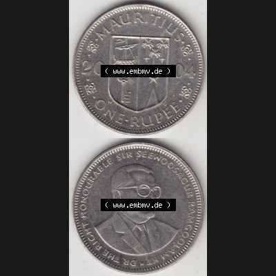 Münzen Afrika Mauritius Umlaufmünzen 1987-2010, 1 Rupie, One-Rupee 2004. Vorderseite und Rückseite vertikal untereinander auf einen Digitalen Bild einer Münze aus... Sammlung