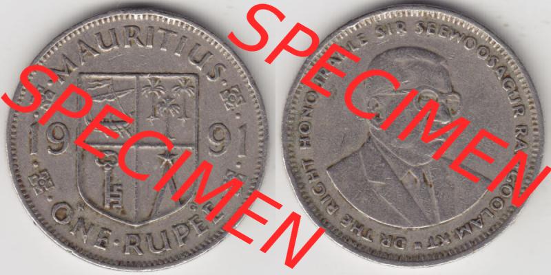 Münzen Afrika Mauritius Umlaufmünzen 1987-2010, 1 Rupie, 1 Rupee 1991. Vorderseite und Rückseite nebeneinander auf einen Digitalen Bild einer Münze aus Mauritius,... Sammlung