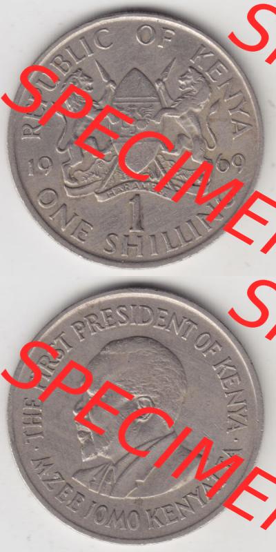 Münzen Afrika Kenia Umlaufmünzen 1969-1978, 1 Shilling 1969. Vorderseite und Rückseite vertikal untereinander auf einen Digitalen Bild einer Münze aus Kenia, Kenia... Sammlung