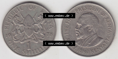 Münzen Afrika Kenia Umlaufmünzen 1969-1978, 1 Shilling 1978. Vorderseite und Rückseite nebeneinander auf einen Digitalen Bild... Sammlung