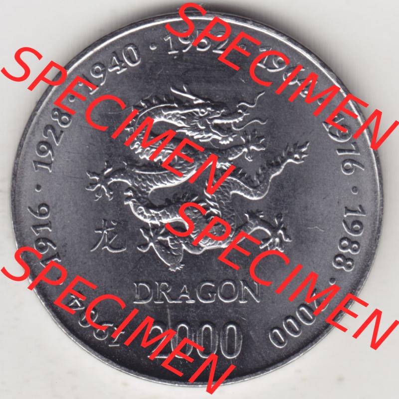 Münzen Afrika Somalia Lunar Gedenkmünzen 2000-2000, 10 Schilling mit Chinesischen Tierkreiszeichen 2000 Drache, Dragon. Vorderseite einer Lunar, den Chinesischen Tierkreiszeichen,... Sammlung