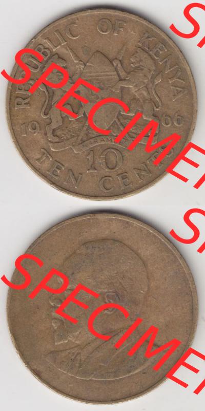 Münzen Afrika Kenia Umlaufmünzen 1966-1968, 10 Cents 1966. Vorderseite und Rückseite vertikal untereinander auf einen Digitalen Bild einer Münze aus Kenia, Kenia... Sammlung