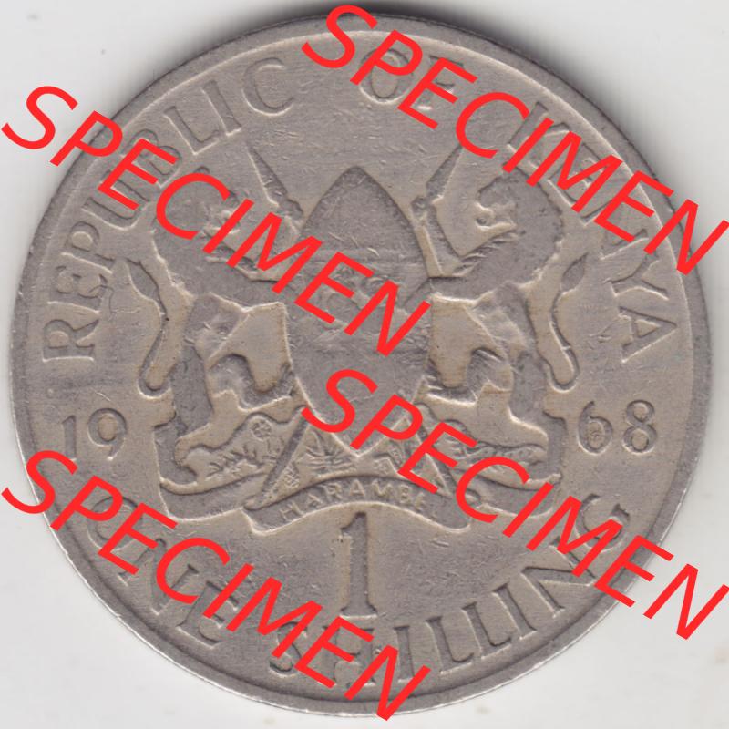 Münzen Afrika Kenia Umlaufmünzen 1966-1968, 1 One Shilling, Schilling 1968. Vorderseite einer Münze aus Kenia, Kenia befindet sich auf dem Kontinent Afrika.... Sammlung