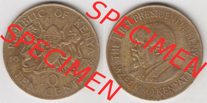 Münzen Afrika Kenia Umlaufmünzen 1969-1978, 10 Cent 1978. Vorderseite und Rückseite nebeneinander auf einen Digitalen Bild einer Münze aus Kenia, Kenia befindet sich... Sammlung