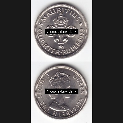Münzen Afrika Mauritius Umlaufmünzen 1960-1978, 0,25 Quarter Rupie 1978. Vorderseite und Rückseite vertikal untereinander auf einen Digitalen Bild einer Münze aus... Sammlung