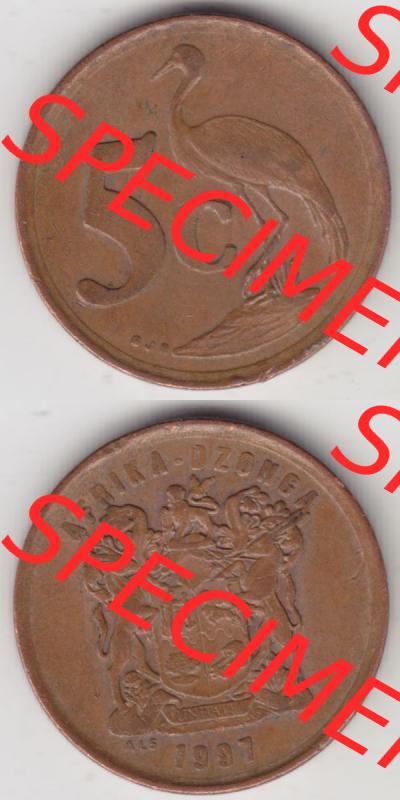Münzen Afrika Südafrika Umlaufmünzen 1996-2000, 5 Cent 1997 (4) Sammlung
