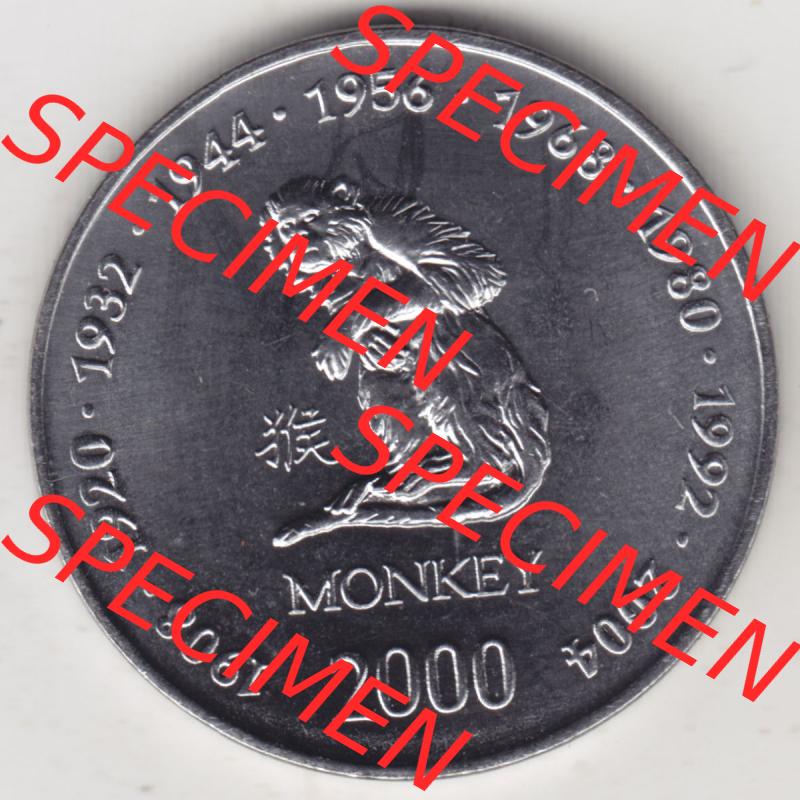 Münzen Afrika Somalia Lunar Gedenkmünzen 2000-2000, 10 Schilling mit Chinesischen Tierkreiszeichen 2004 Affe - Monkey. Vorderseite einer Lunar, den Chinesischen Tierkreiszeichen,... Sammlung