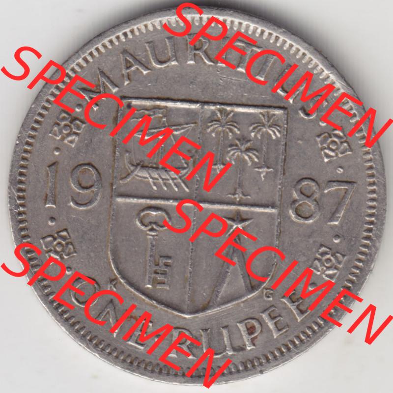 Münzen Afrika Mauritius Umlaufmünzen 1987-2010, 1 Rupie, One-Rupee 1987. Vorderseite einer Münze aus Mauritius, Mauritius befindet sich auf dem Kontinent Afrika.... Sammlung
