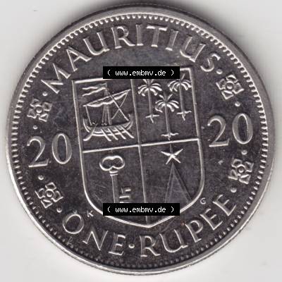 Münzen Afrika Mauritius Umlaufmünzen 2012-2020, 1 Rupie, 1 Rupee 2020. Vorderseite einer Münze aus Mauritius, Mauritius befindet sich auf dem Kontinent Afrika.... Sammlung