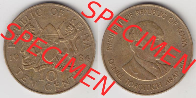 Münzen Afrika Kenia Umlaufmünzen 1978-1991, 10 Cent 1984. Vorderseite und Rückseite nebeneinander auf einen Digitalen Bild einer Münze aus Kenia, Kenia befindet sich... Sammlung