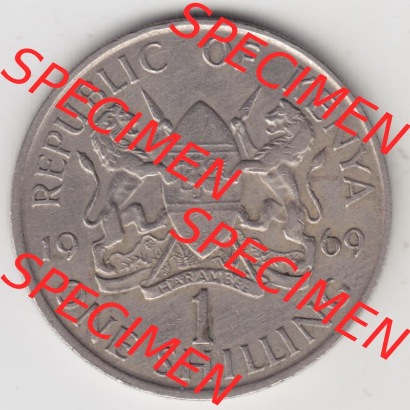 Münzen Afrika Kenia Umlaufmünzen 1969-1978, 1 Shilling 1969. Vorderseite einer Münze aus Kenia, Kenia befindet sich auf dem Kontinent Afrika. Hier befindet sich... Sammlung