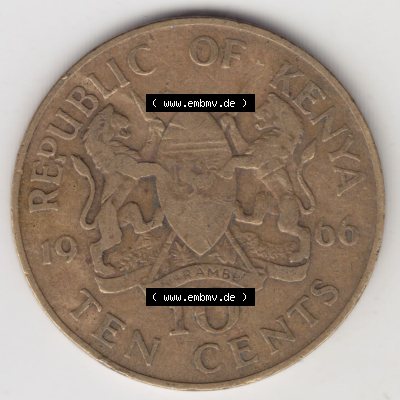 Münzen Afrika Kenia Umlaufmünzen 1966-1968, 10 Cents 1966. Vorderseite einer Münze aus Kenia, Kenia befindet sich auf dem Kontinent Afrika. Hier befindet sich ein... Sammlung