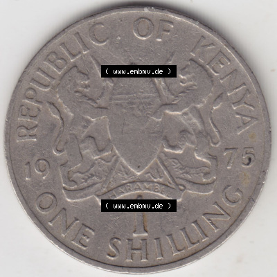 Münzen Afrika Kenia Umlaufmünzen 1969-1978, 1 One Shilling, Schilling1975. Vorderseite einer Münze aus Kenia, Kenia befindet... Sammlung