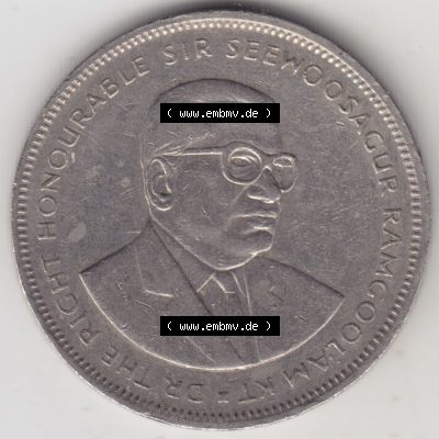 Münzen Afrika Mauritius Umlaufmünzen 1987-2010, 5 Rupien, Rupees 1992. Rückseite einer Münze aus Mauritius, Mauritius befindet sich auf dem Kontinent Afrika.... Sammlung