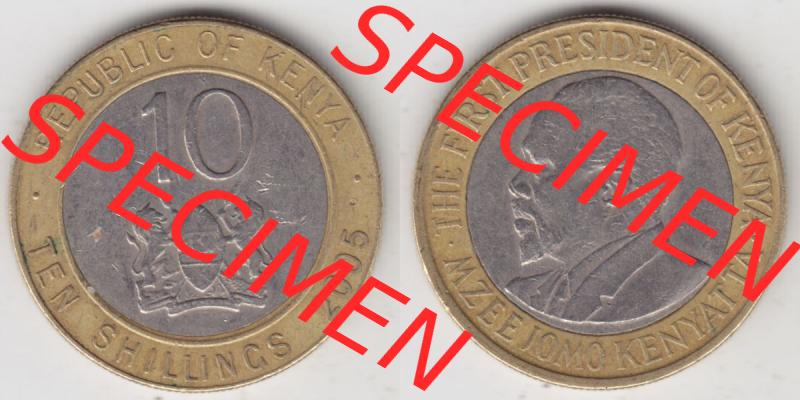 Münzen Afrika Kenia Umlaufmünzen 2005-2009, 10 Schilling - Shillings 20005. Vorderseite und Rückseite nebeneinander auf einen Digitalen Bild einer Münze aus Kenia,... Sammlung